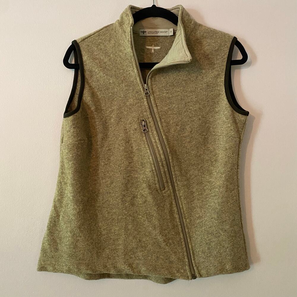 Untouched World New Zealand Cream Tan Wool Vest 100% Asymmetrical Merino Wool 14